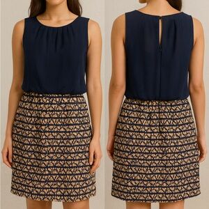 Navy and Tan Sleeveless Dress